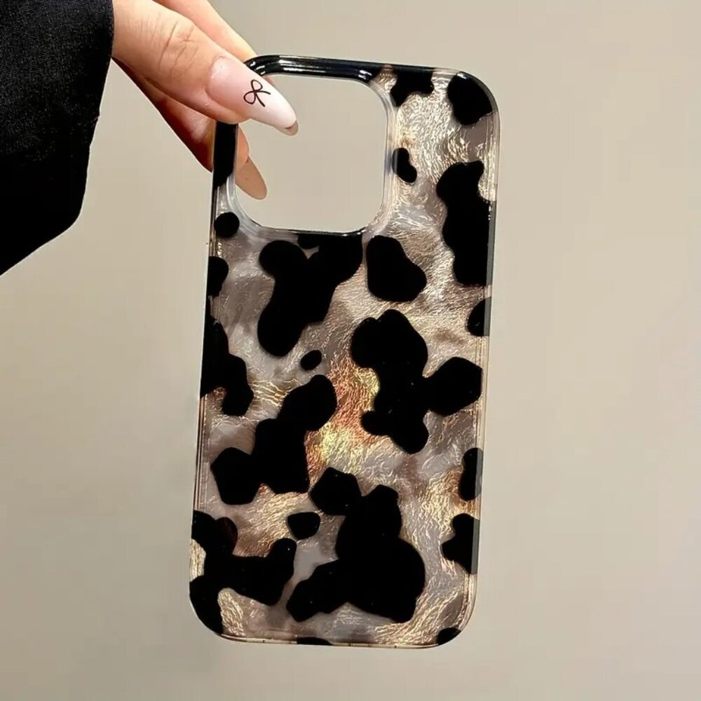 Apple iPhone Case Black and Silver Leopard Print - Picture 3 of 4